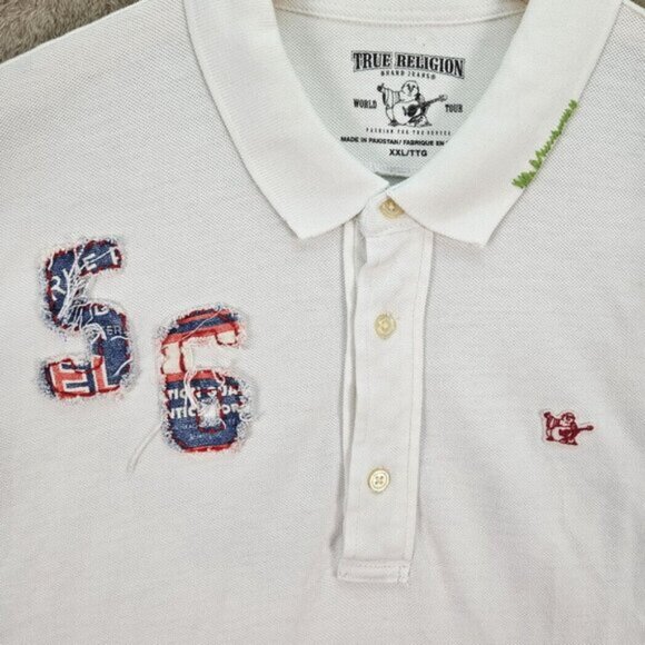 True Religion Polo Shirt Double Sided White Short Sleeve Buddha Men's Sz XXL 2XL - Picture 6 of 10